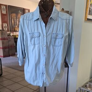Light Blue Button-Up Denim Shirt
